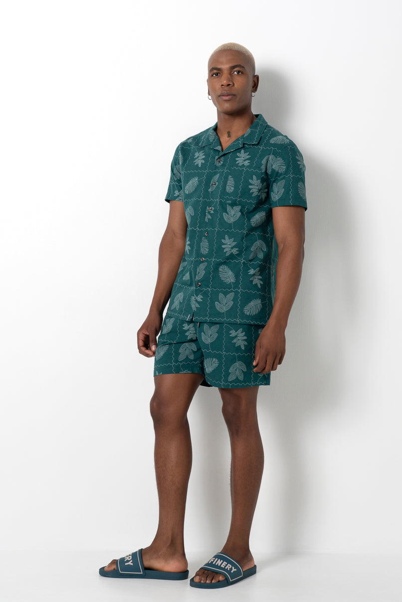Flower Tile Shirt _ 161135 _ Emerald