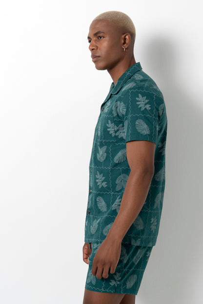 Flower Tile Shirt _ 161135 _ Emerald