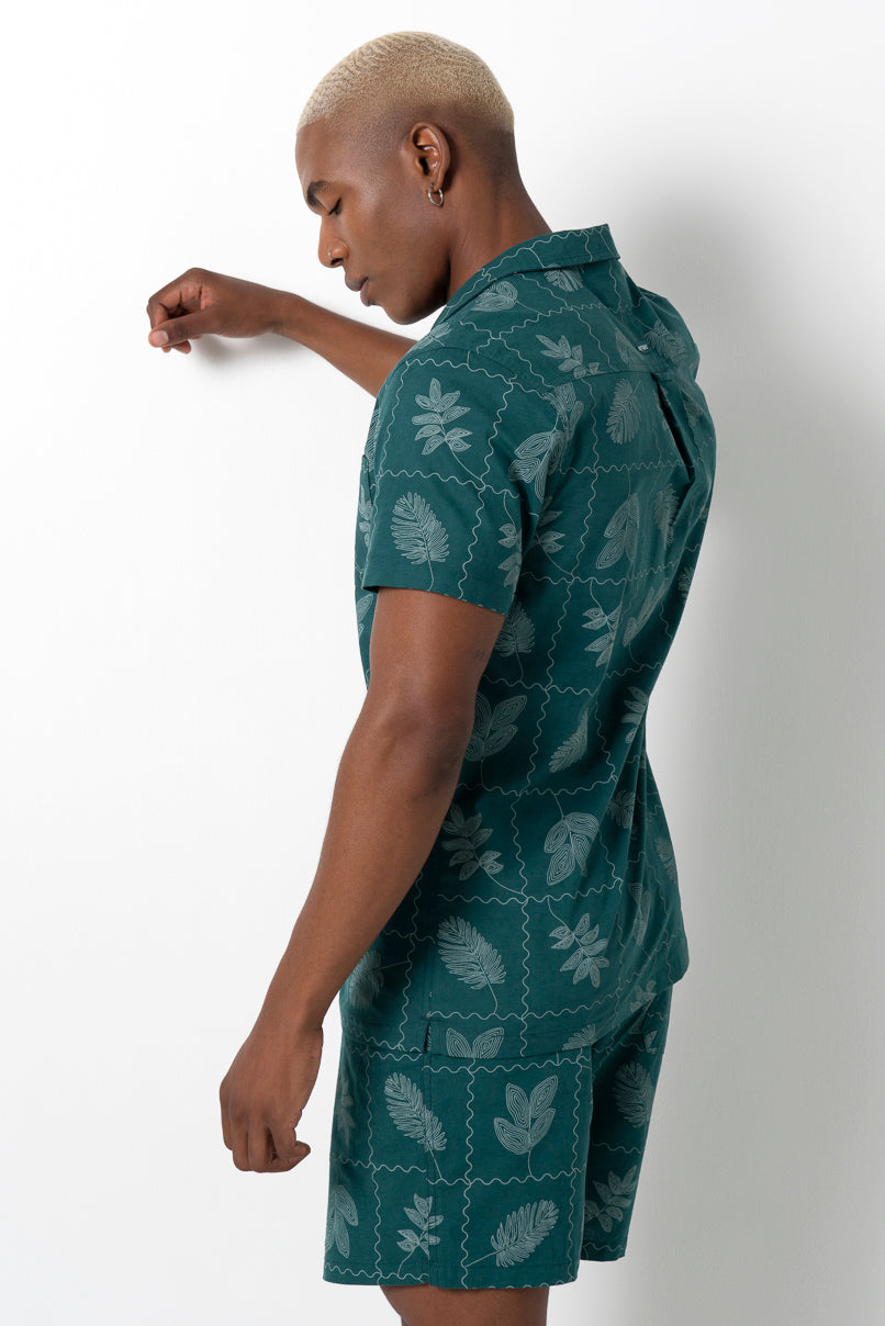 Flower Tile Shirt _ 161135 _ Emerald