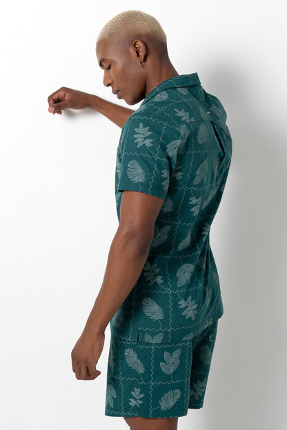 Flower Tile Shirt _ 161135 _ Emerald