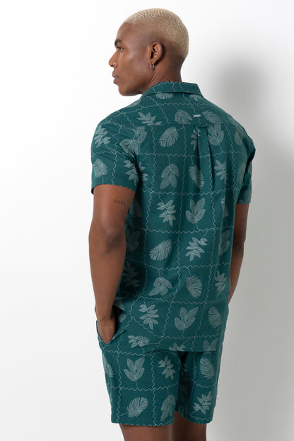 Flower Tile Shirt _ 161135 _ Emerald