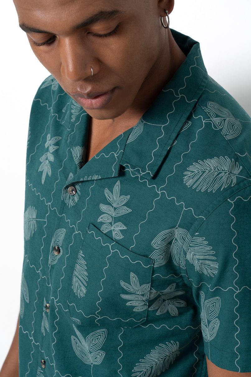 Flower Tile Shirt _ 161135 _ Emerald