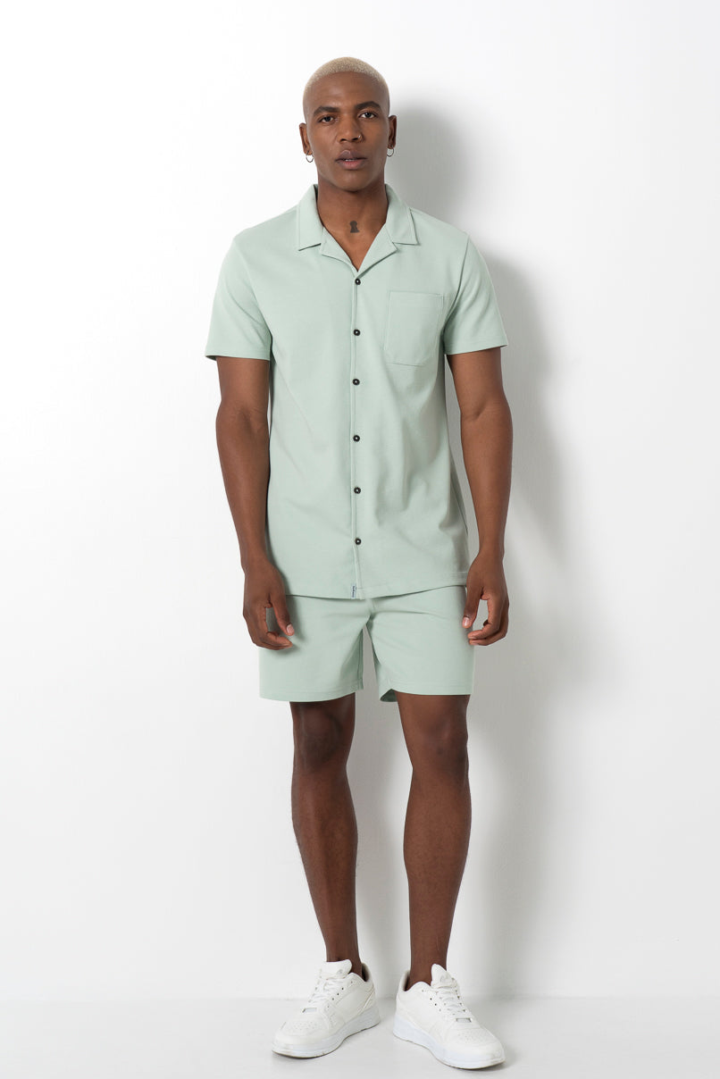Textured Knit Shorts _ 161139 _ Sage