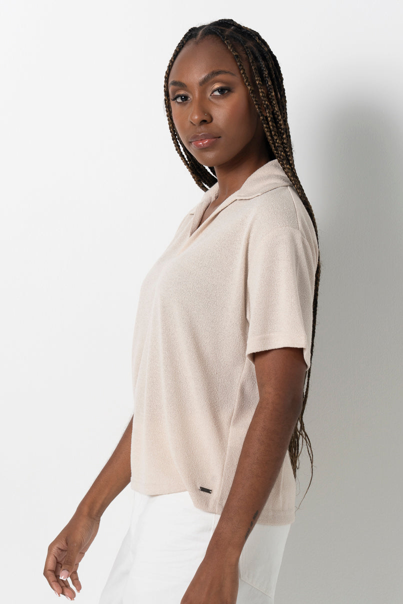 Split Collar Top _ 161609 _ Stone