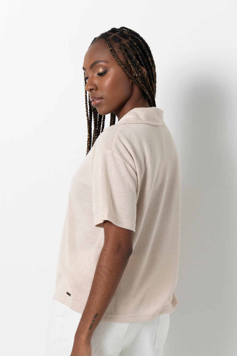 Split Collar Top _ 161609 _ Stone