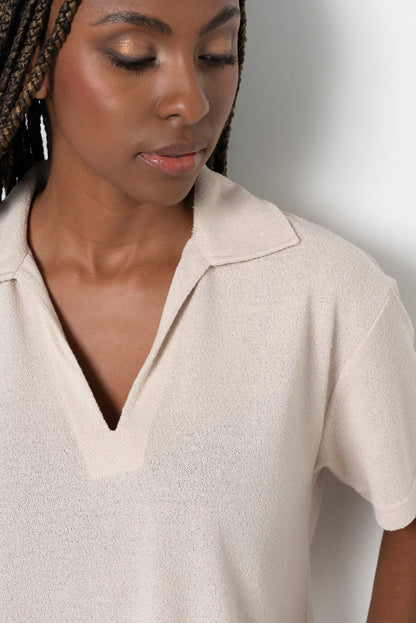 Split Collar Top _ 161609 _ Stone