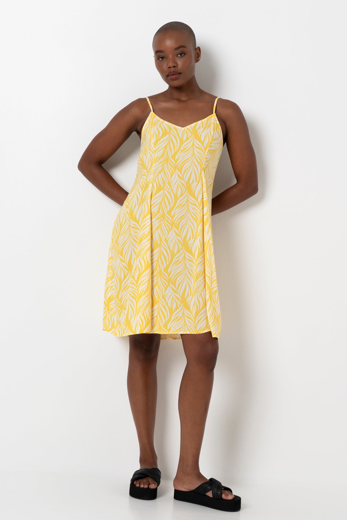 Panel Flare Dress _ 163464 _ Yellow