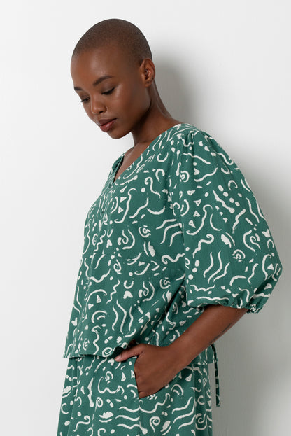 Puff Sleeve Top _ 163515 _ Green