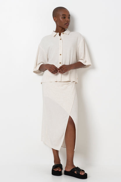 Mock Wrap Skirt _ 165799 _ Oatmeal