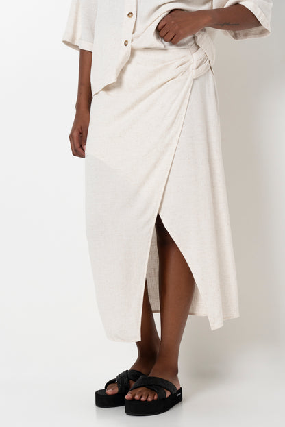Mock Wrap Skirt _ 165799 _ Oatmeal