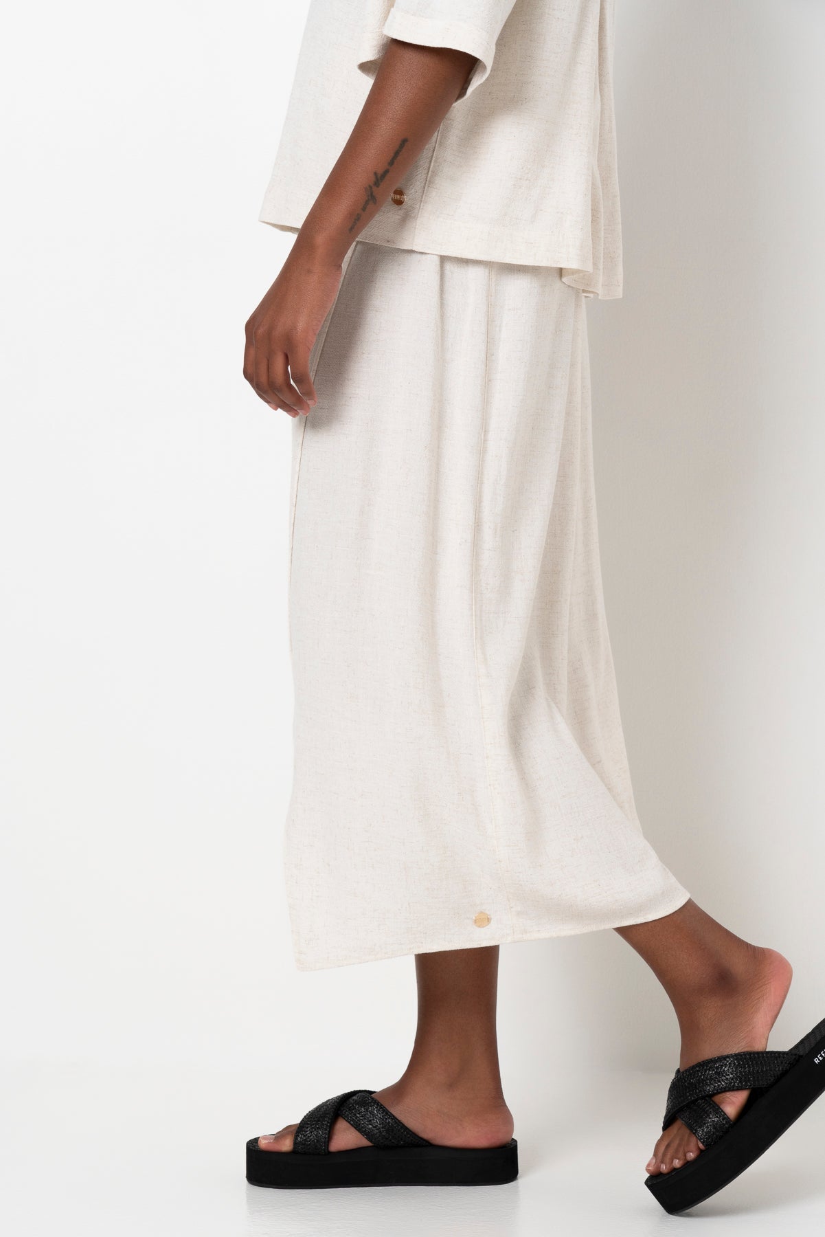 Mock Wrap Skirt _ 165799 _ Oatmeal