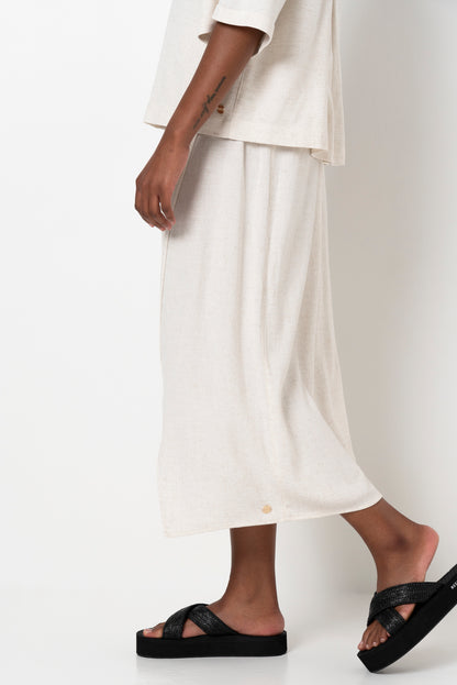 Mock Wrap Skirt _ 165799 _ Oatmeal