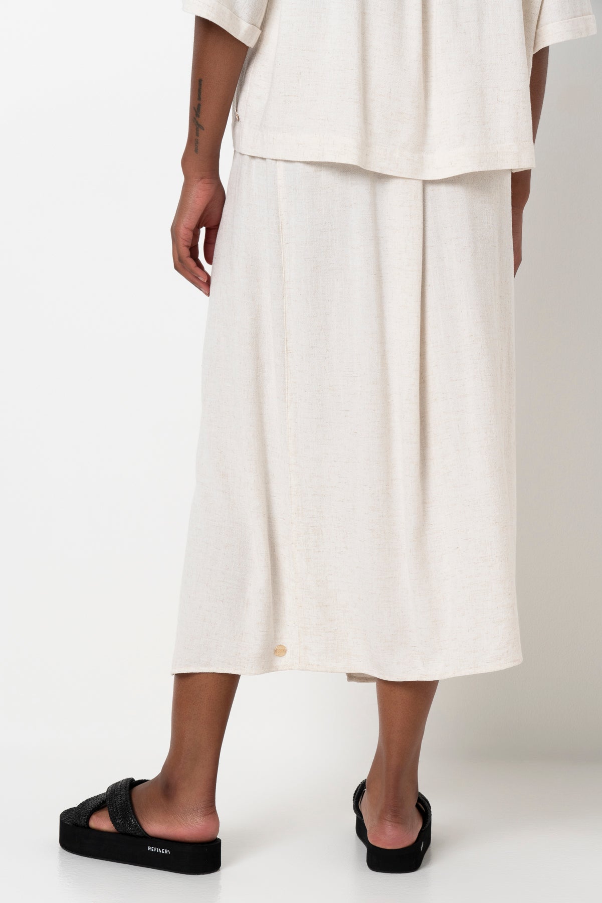 Mock Wrap Skirt _ 165799 _ Oatmeal
