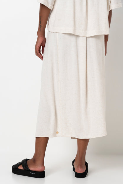 Mock Wrap Skirt _ 165799 _ Oatmeal