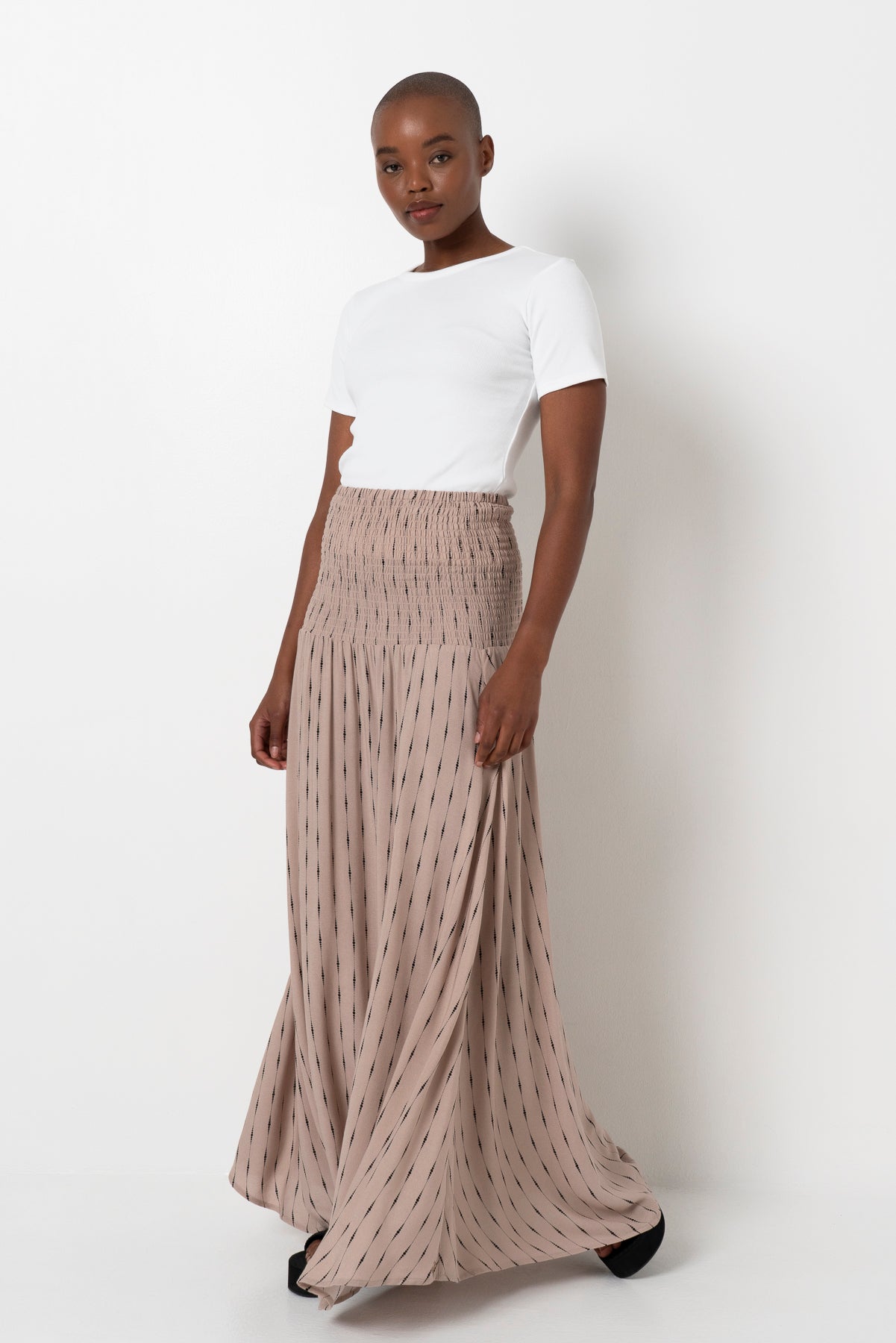 Basque Waist Skirt _ 165801 _ Stone