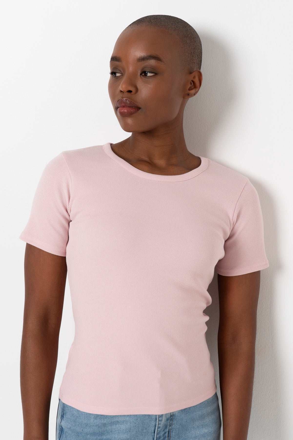 Fitted Ribbed T-Shirt _ 163456 _ Pale Pink