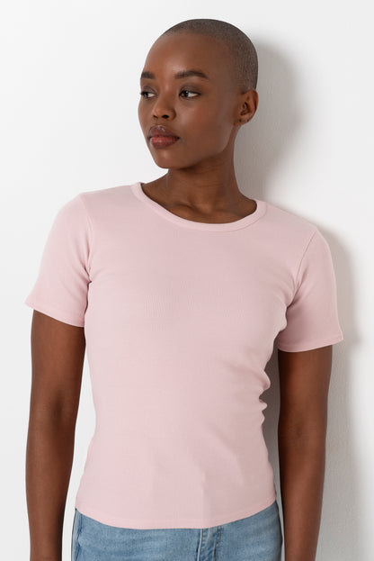 Fitted Ribbed T-Shirt _ 163456 _ Pale Pink