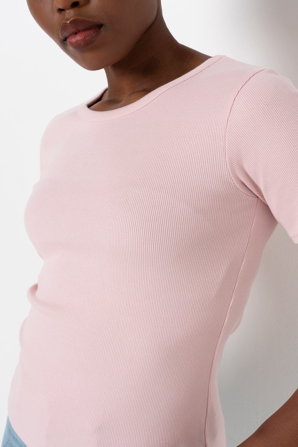 Fitted Ribbed T-Shirt _ 163456 _ Pale Pink