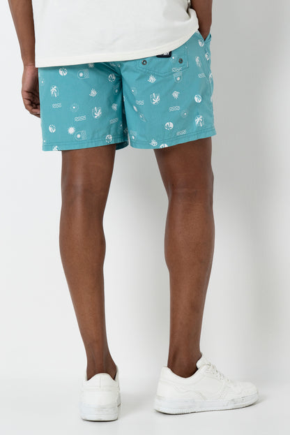 Printed Pool Shorts _ 164448 _ Turquoise