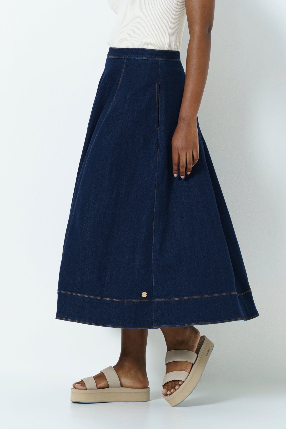 Denim A-Line Skirt _ 165798 _ Dark Wash