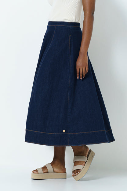 Denim A-Line Skirt _ 165798 _ Dark Wash