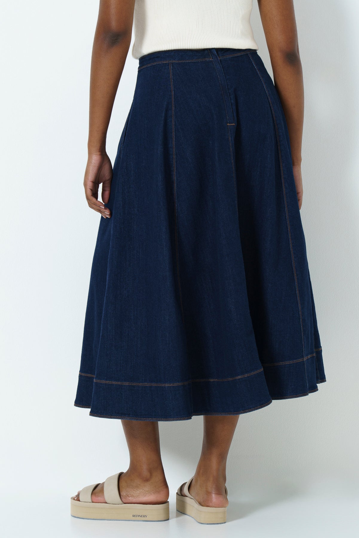 Denim A-Line Skirt _ 165798 _ Dark Wash
