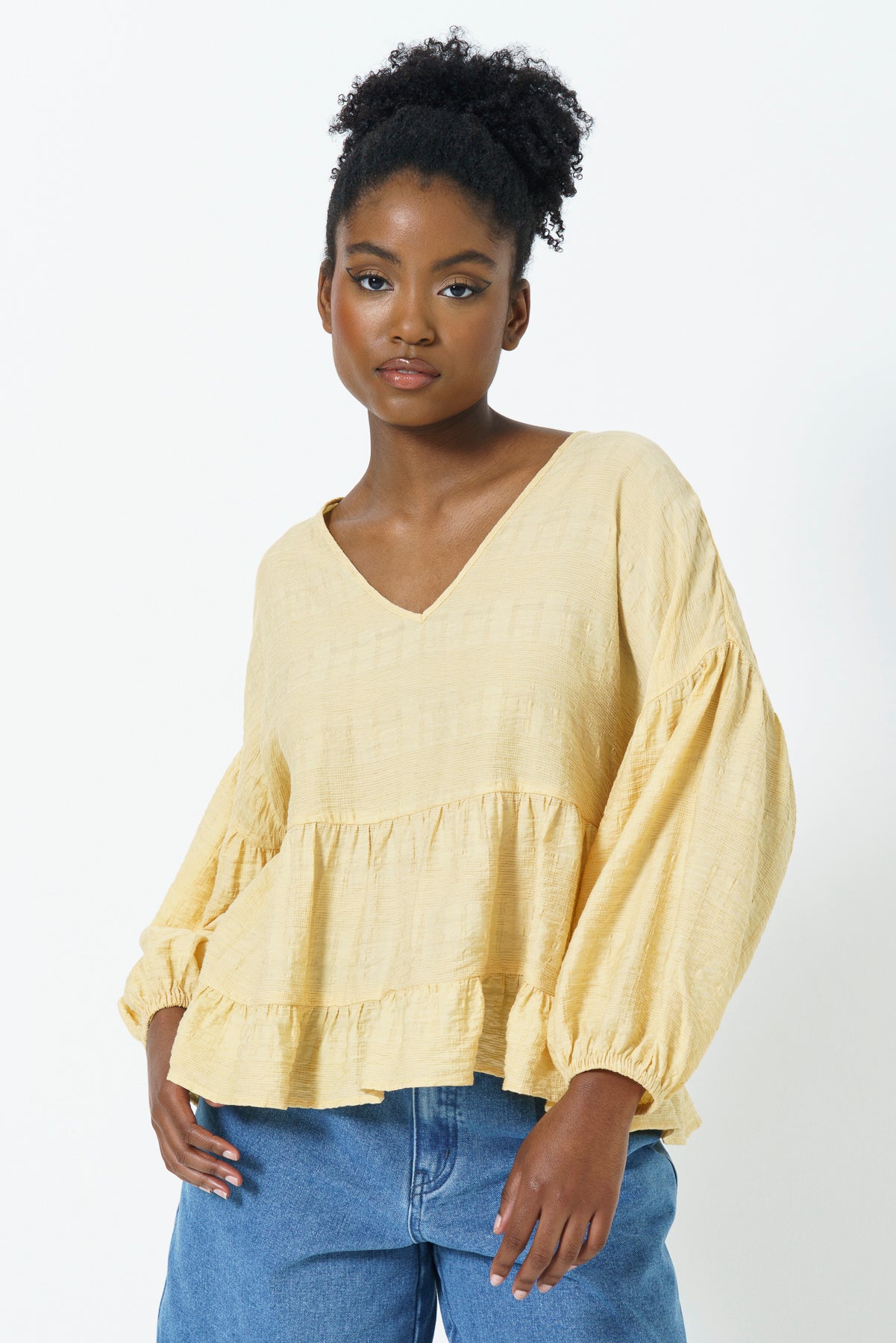 Tiered Sheer Top _ 163522 _ Yellow