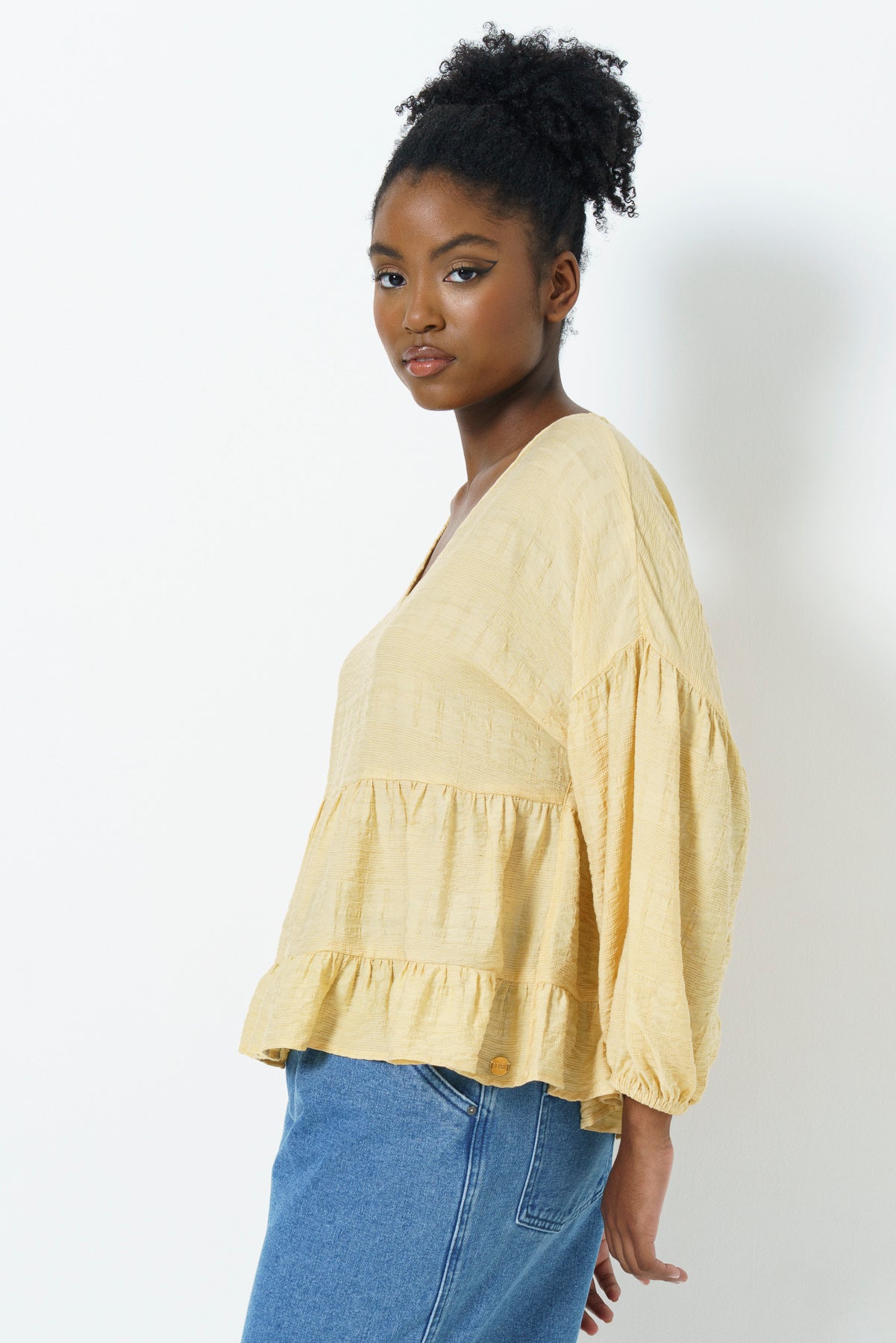 Tiered Sheer Top _ 163522 _ Yellow