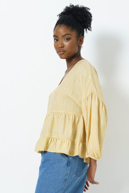 Tiered Sheer Top _ 163522 _ Yellow