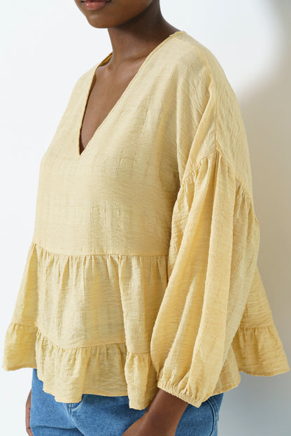 Tiered Sheer Top _ 163522 _ Yellow