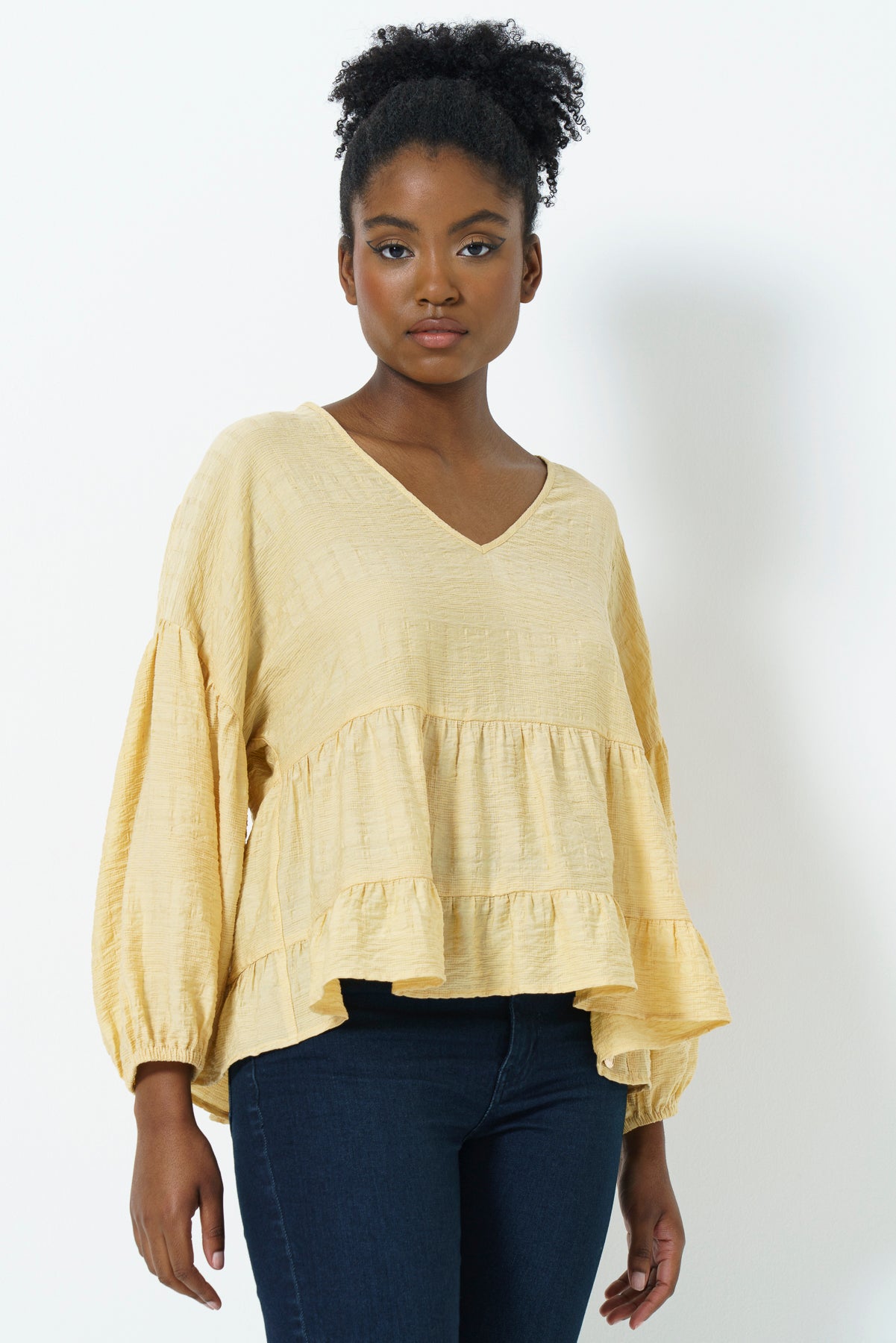 Tiered Sheer Top _ 163522 _ Yellow