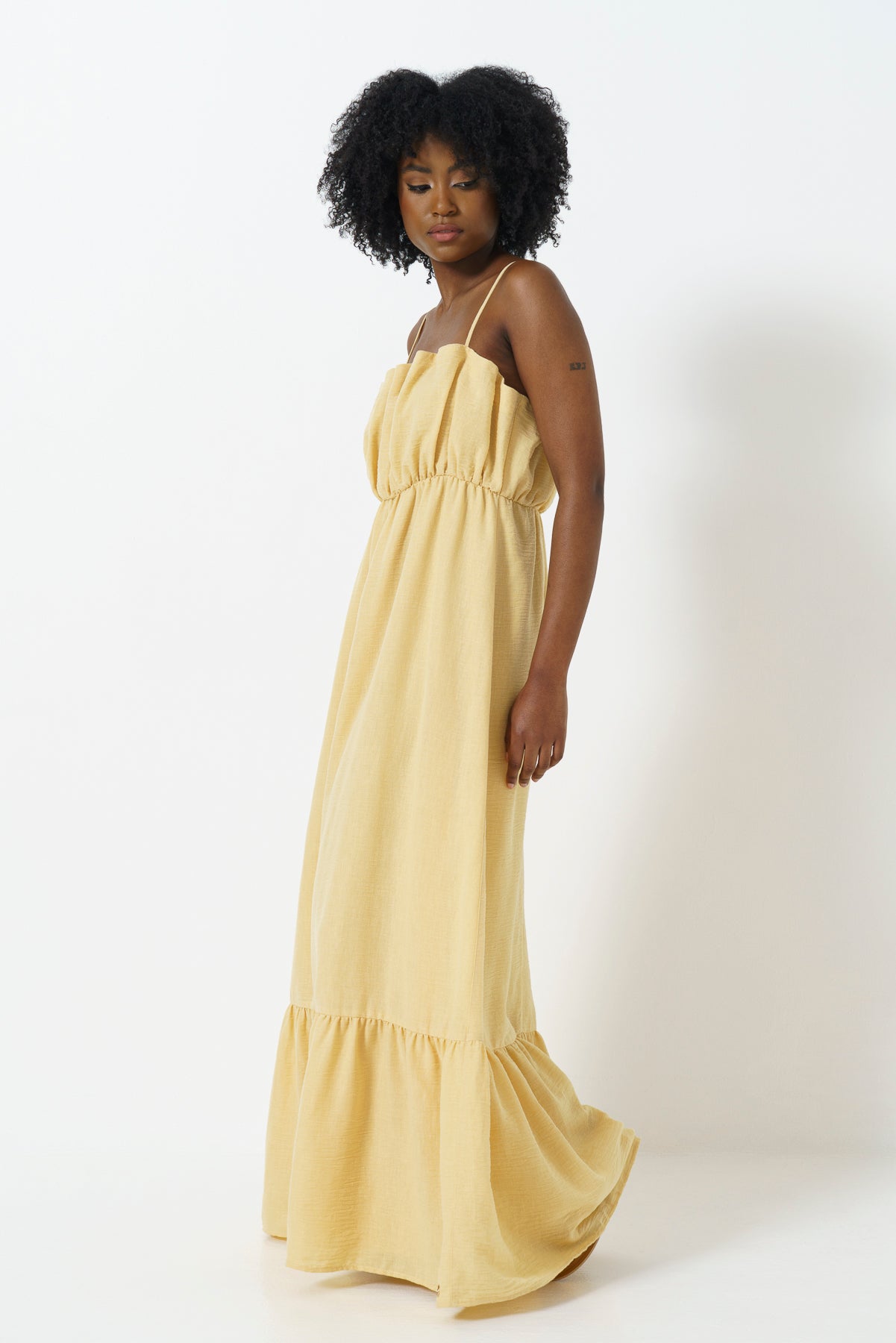 Ruffle Neckline Dress _ 165778 _ Yellow