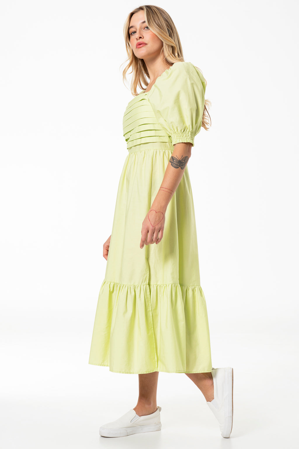 Puff Sleeve Poplin Dress _ 141417 _ Green