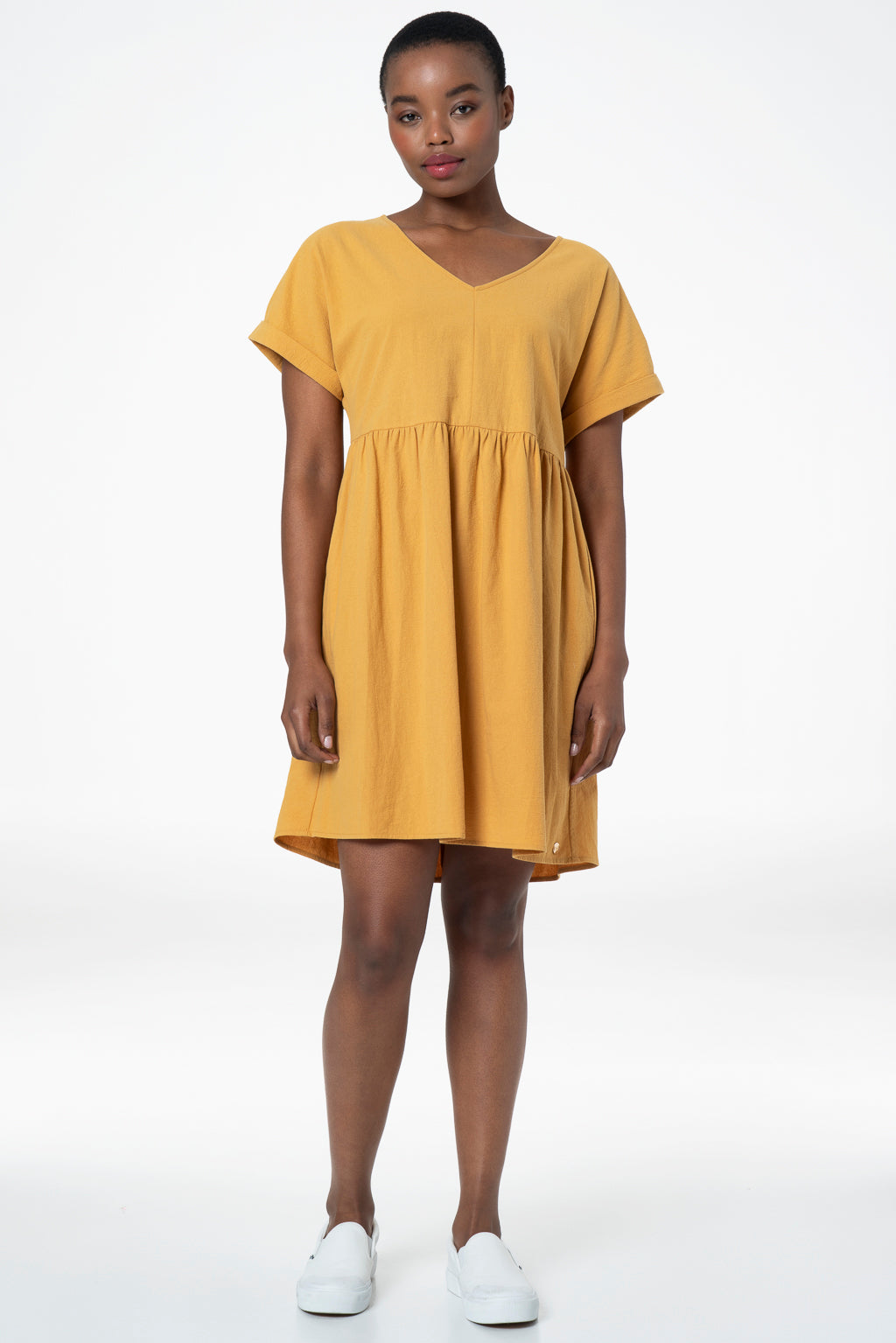 Linen Cutline Dress _ 143347 _ Yellow