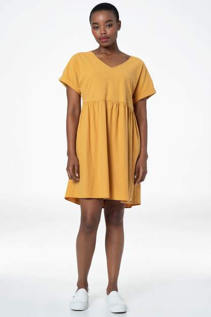 Linen Cutline Dress _ 143347 _ Yellow