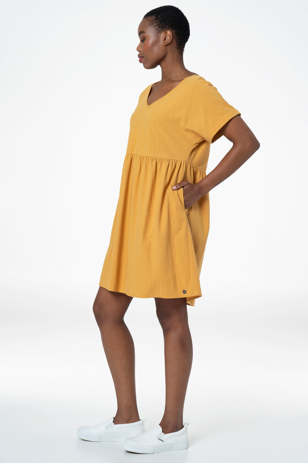 Linen Cutline Dress _ 143347 _ Yellow