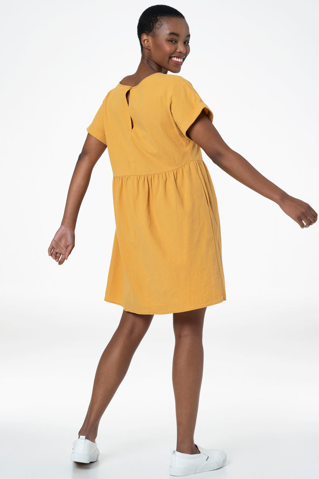 Linen Cutline Dress _ 143347 _ Yellow