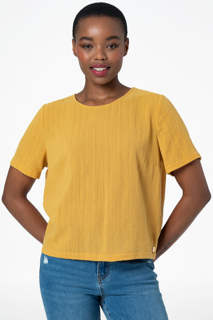 Boxy Textured Top _ 143364 _ Yellow