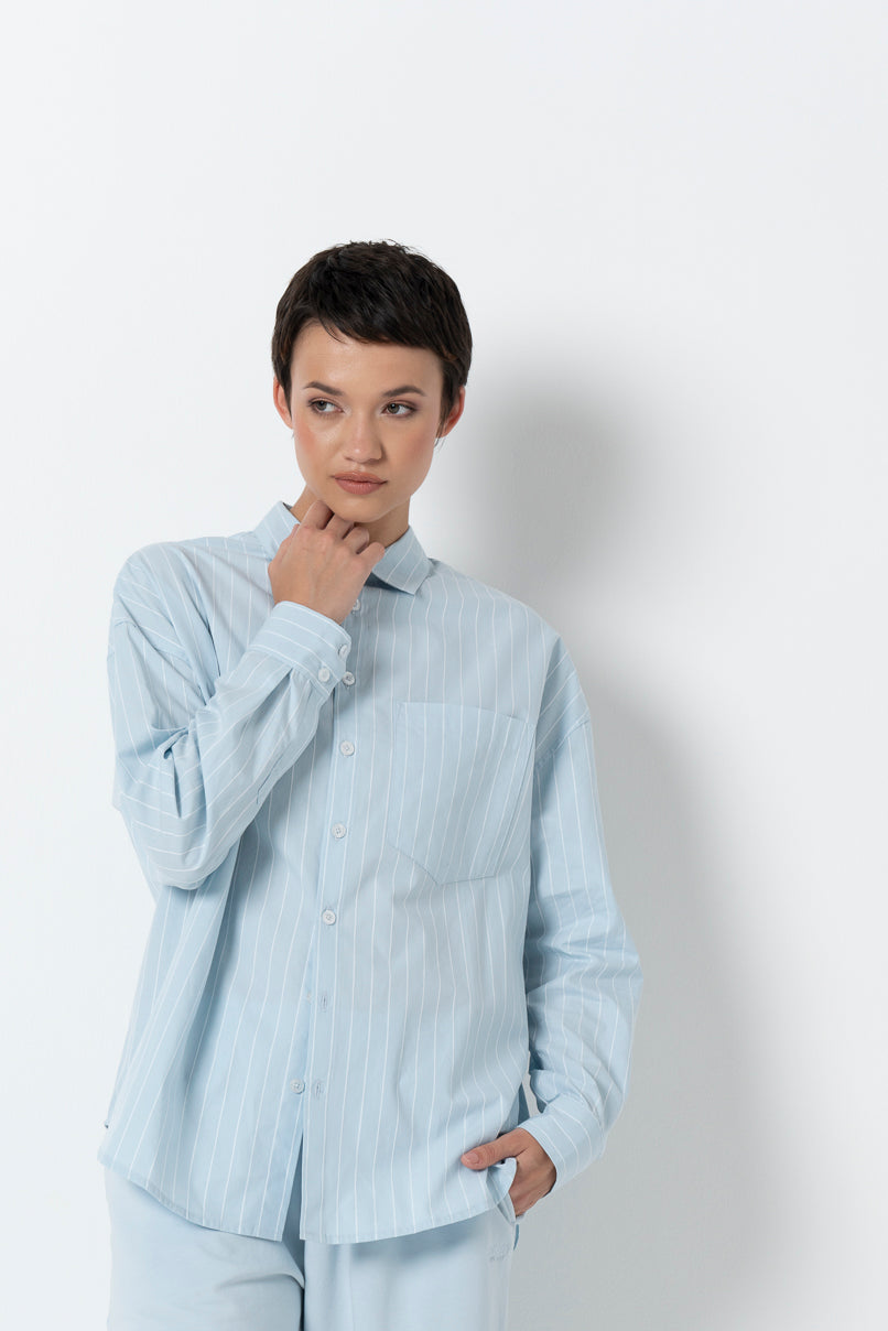 Striped Poplin Shirt _ 157801 _ Blue