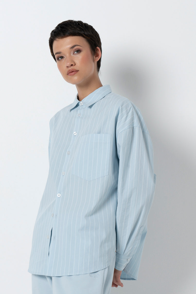 Striped Poplin Shirt _ 157801 _ Blue