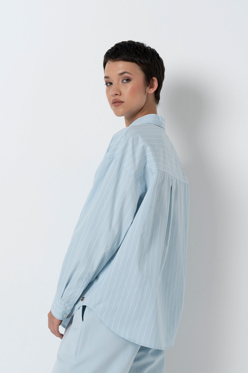 Striped Poplin Shirt _ 157801 _ Blue