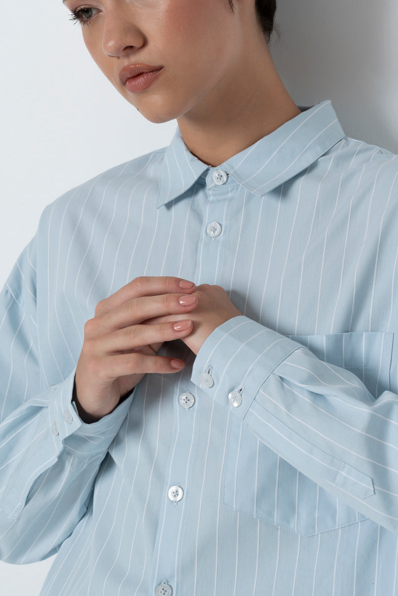 Striped Poplin Shirt _ 157801 _ Blue