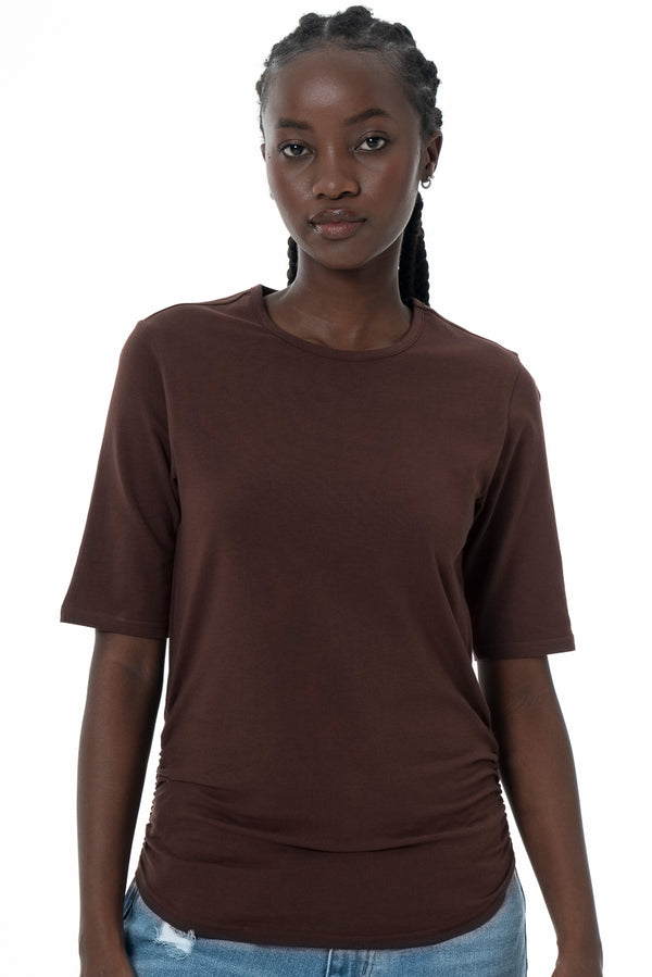 Ruched T-Shirt _ 145726 _ Brown from REFINERY – Refinery