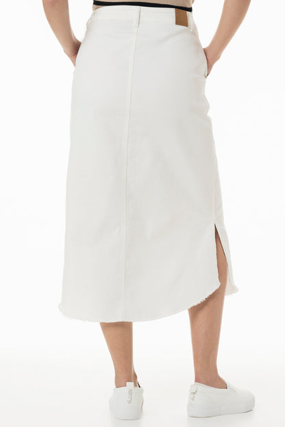 White curved raw hem denim skirt&nbsp;