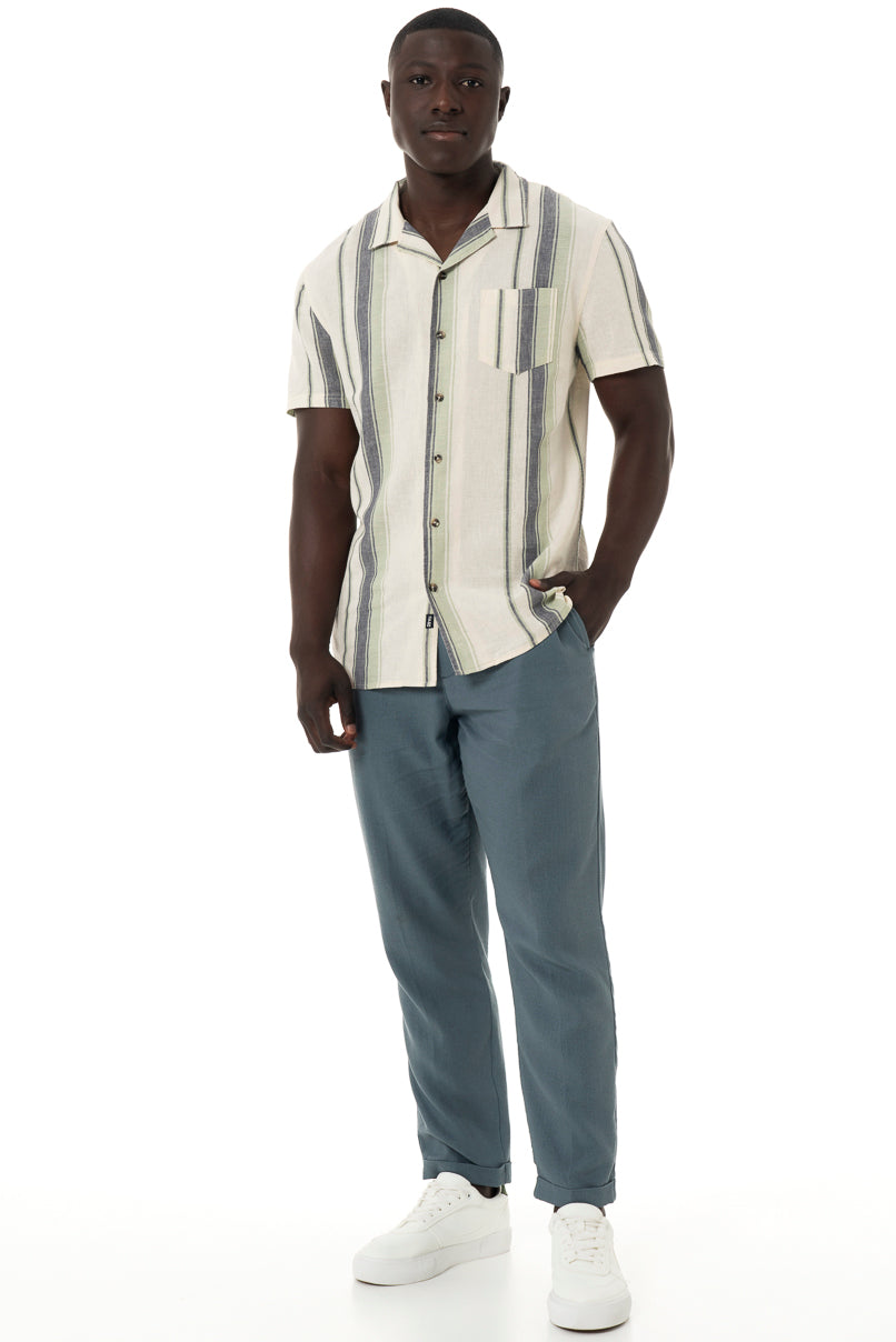 Charcoal linen-look pants with an elasticated waist, which makes them easy to wear.    Drawcord Side pocket detail Back patch pockets 55% Linen; 45% Viscose