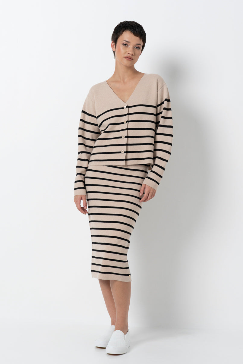 Stripe Cardigan _ 157528 _ Taupe