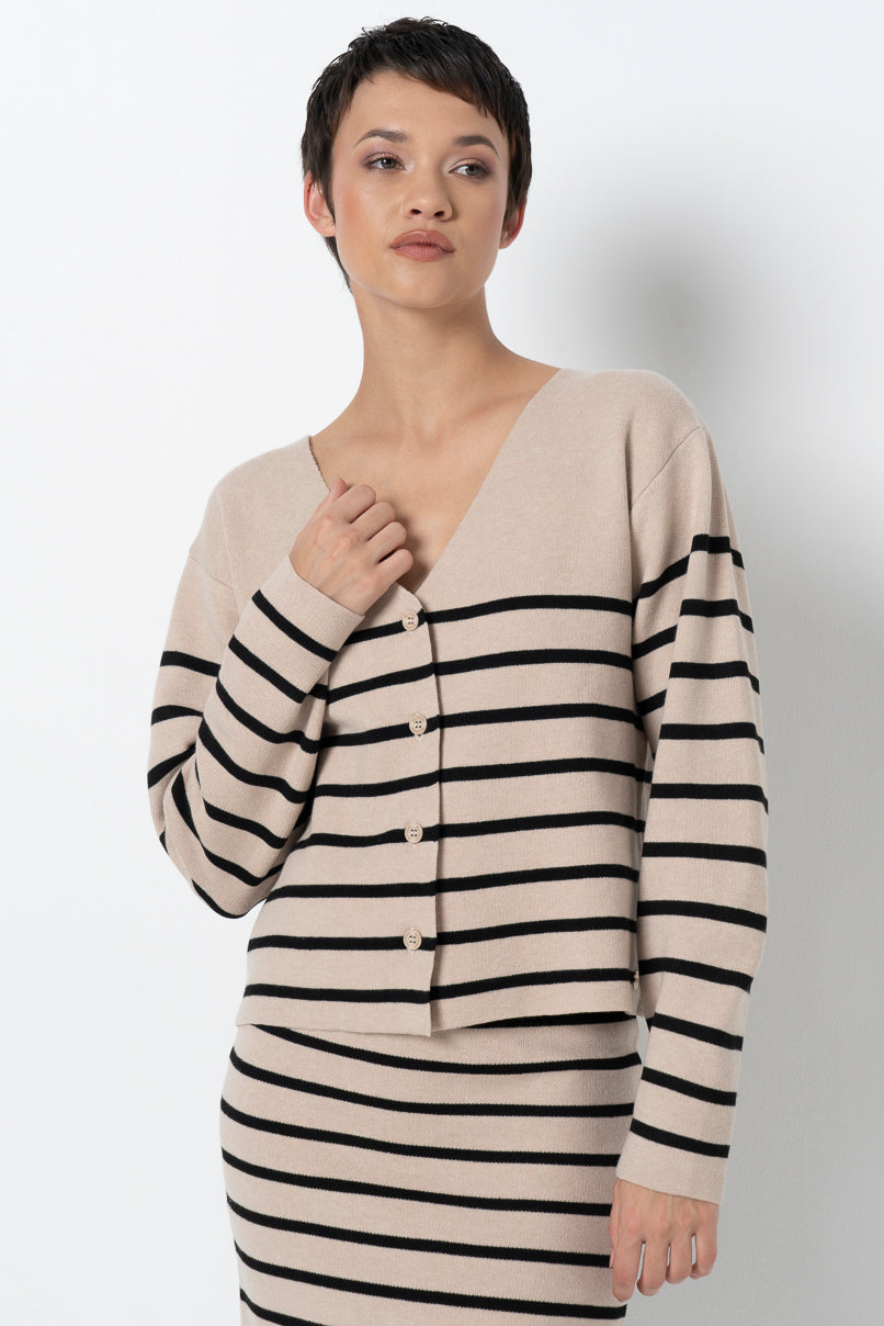 Stripe Cardigan _ 157528 _ Taupe
