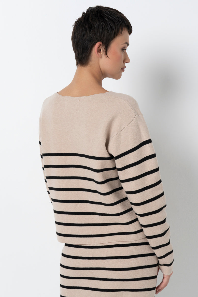 Stripe Cardigan _ 157528 _ Taupe