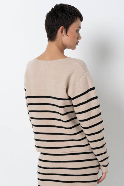 Stripe Cardigan _ 157528 _ Taupe