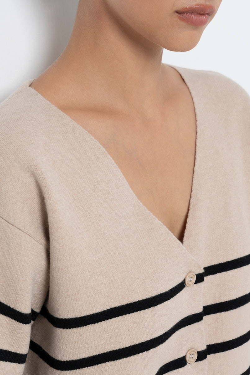 Stripe Cardigan _ 157528 _ Taupe